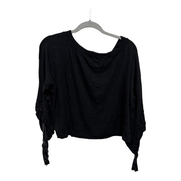 Le Marche Black Purple Velvet Tie Long Sleeve Crop Top Size Medium - Picture 3 of 5